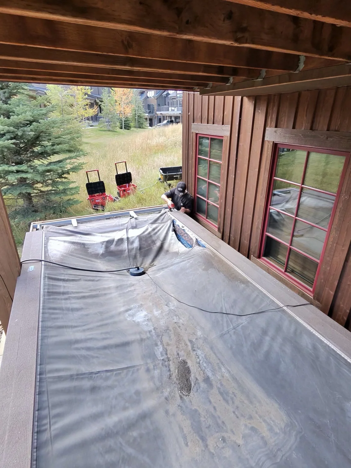Hot tub being disassembled during removal process