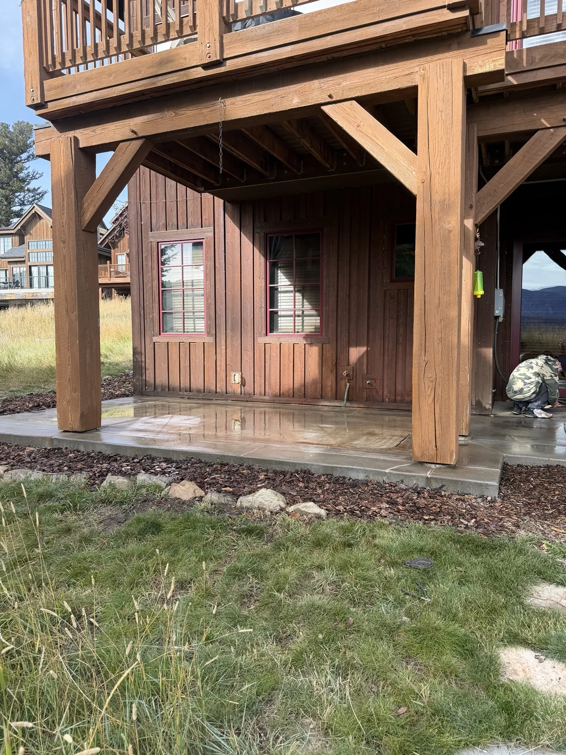 Patio fully cleared after hot tub removal — front view